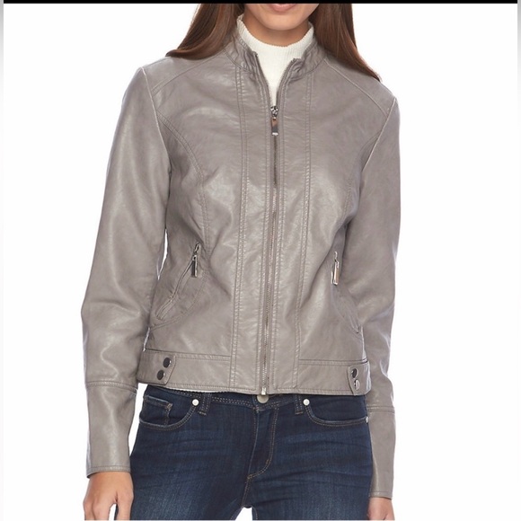 Apt 9 Women's Gray Faux Leather Moto Jacket, Size Large, EUC. Lined. Zippers! - Picture 3 of 16